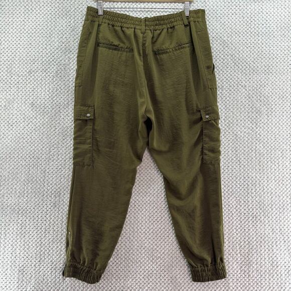 Elevenses Pants Womens 14 Green Cargo Joggers Elastic Waist Zip Ankle Pockets - Picture 7 of 16